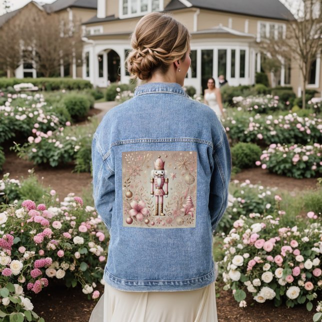 Whimsical Elegant Pink and Gold Pastel Nutcracker  Denim Jacket (Wedding Back)