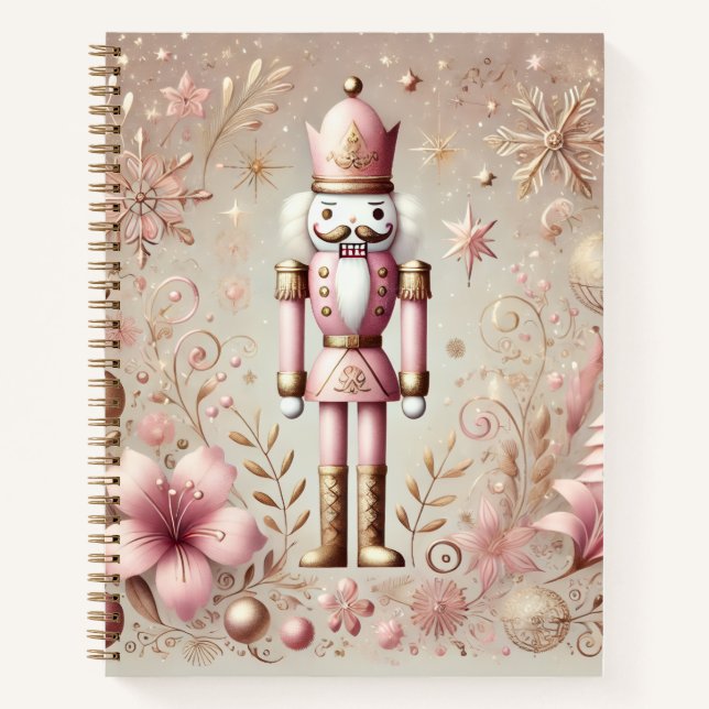 Whimsical Elegant Pink and Gold Pastel Nutcracker  Notebook (Front)