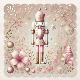 Whimsical Elegant Pink and Gold Pastel Nutcracker Paper Coaster