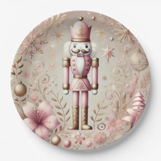 Whimsical Elegant Pink and Gold Pastel Nutcracker Paper Plate