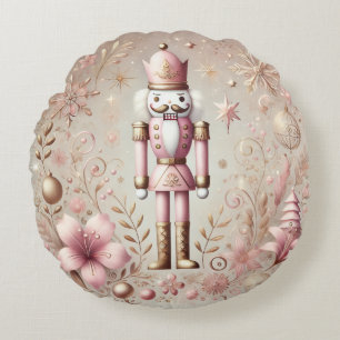 Whimsical Elegant Pink and Gold Pastel Nutcracker  Round Cushion