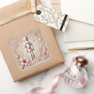 Whimsical Elegant Pink and Gold Pastel Nutcracker  Square Sticker