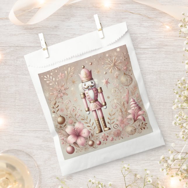 Whimsical Elegant Pink & Gold Pastel Nutcracker Favour Bag (Clipped)