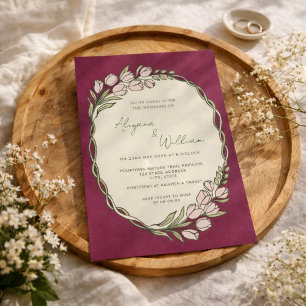 Whimsical Elegant Purple Floral Border Wedding  Invitation