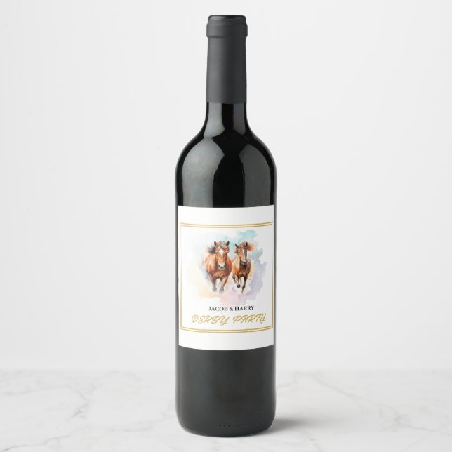 Whimsical Elegant Race Horse Equestrian Wine Label (Front)