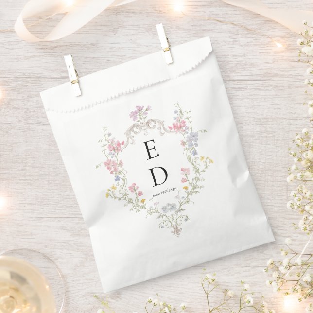 Whimsical Elegant Rococo Floral Crest Monogram Favour Bag (Clipped)