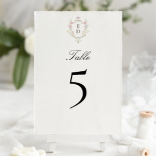 Whimsical Elegant Rococo Floral Crest Monogram Table Number