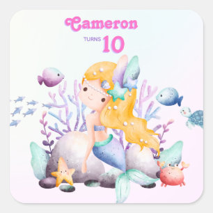 Whimsical Elegant Under the Sea Blue Mermaid Square Sticker