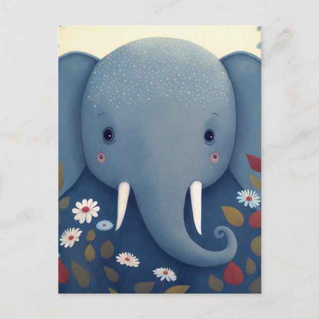 Whimsical Elephant and Flowers Postcard (Front)