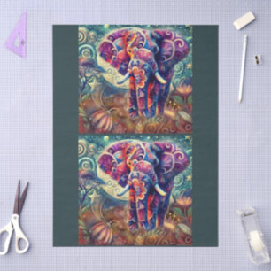 Whimsical Elephant at Night Stars Moon Decoupage Tissue Paper