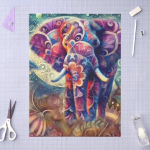 Whimsical Elephant at Night Stars Moon Decoupage Tissue Paper