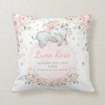 Whimsical Elephant Blush Pink Floral Twinkle Stars Cushion<br><div class="desc">This adorable throw pillow features elegant blush pink roses,  soft botanical greenery in green and gold,  and an adorable sleeping baby elephant lying on a pretty pink moon. Click the "customise further" button if you wish to re-arrange and format the style and placement of the text.</div>