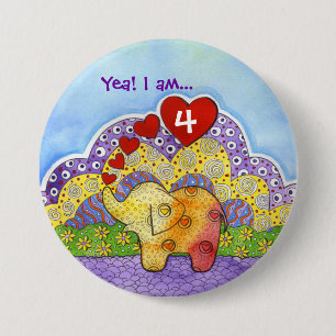 Whimsical Elephant Child's Party Button