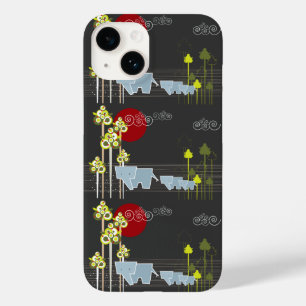 Whimsical Elephant Family In The Forest & Red Sun Case-Mate iPhone 14 Case