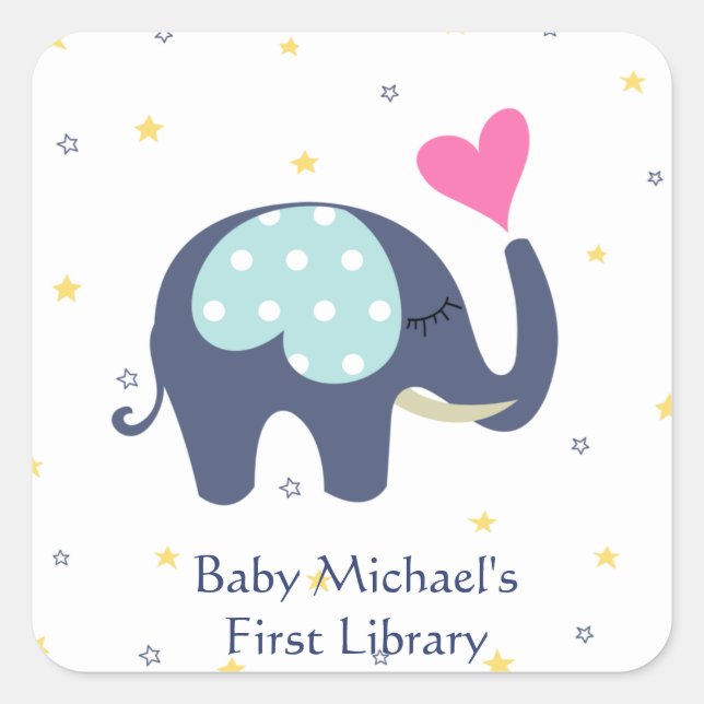 Whimsical Elephant Filled With Love! Personalise Square Sticker (Front)