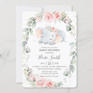 Whimsical Elephant Floral Greenery Baby Shower Invitation