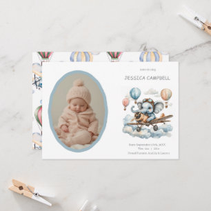 Whimsical Elephant Flying Baby Birth  Announcement