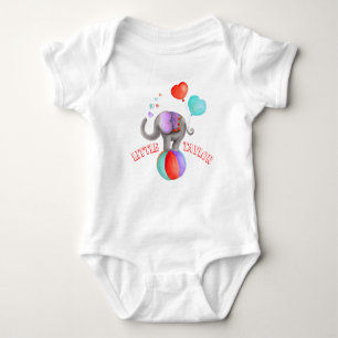 Whimsical elephant grey circus watercolor name baby bodysuit