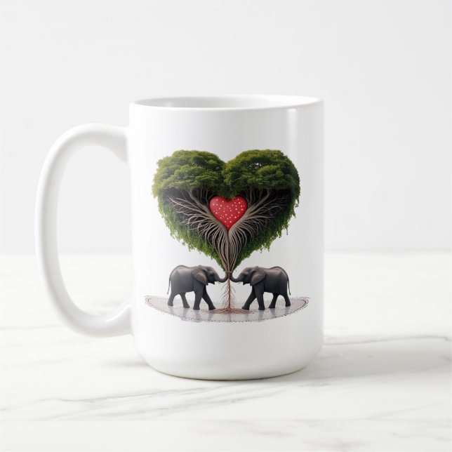 Whimsical Elephant Love Tree 15oz Mug (Left)