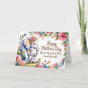 Whimsical Elephant Mothers Day Floral Art Holiday Card