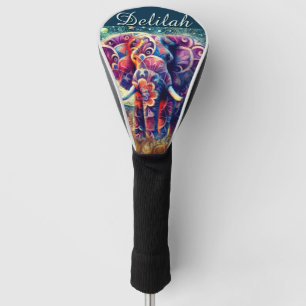Whimsical Elephant Night Stars Moon Personalised Golf Head Cover