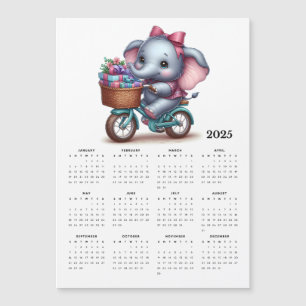 Whimsical Elephant on a Bicycle Magnet Calendar