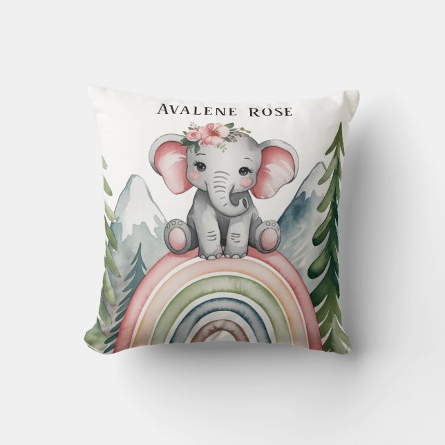Whimsical Elephant Rainbow Baby Shower Favour Cushion (Front)
