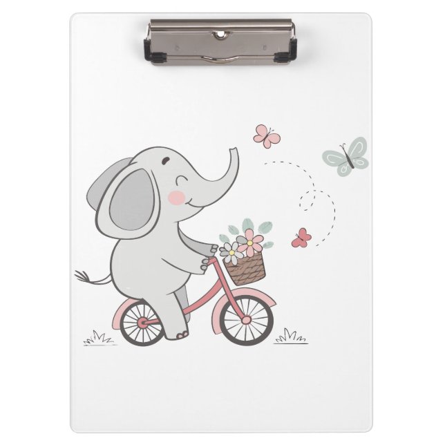 Whimsical Elephant Riding Bike –Kids Animal Design Clipboard (Front)