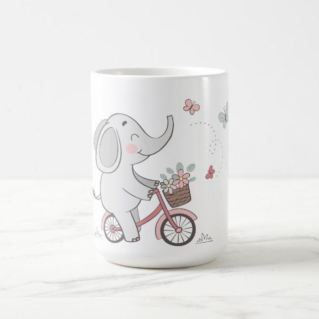 Whimsical Elephant Riding Bike –Kids Animal Design Coffee Mug (Center)