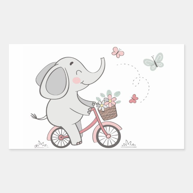 Whimsical Elephant Riding Bike –Kids Animal Design Rectangular Sticker (Front)