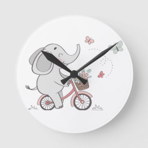 Whimsical Elephant Riding Bike –Kids Animal Design Round Clock