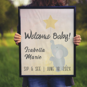 Whimsical Elephant Sip & See Baby Shower Poster
