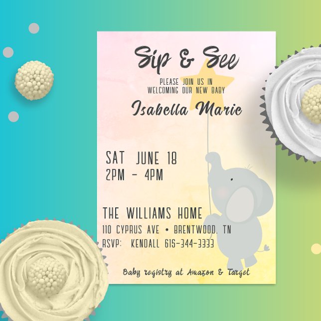 Whimsical Elephant Sip & See Invitation (Creator Uploaded)