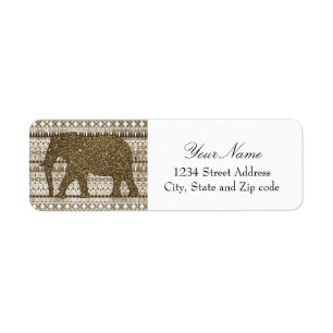 Whimsical Elephant Tribal Pattern on Wood Design Return Address Label