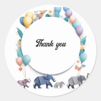 Whimsical Elephants Celebration Frame Classic Round Sticker
