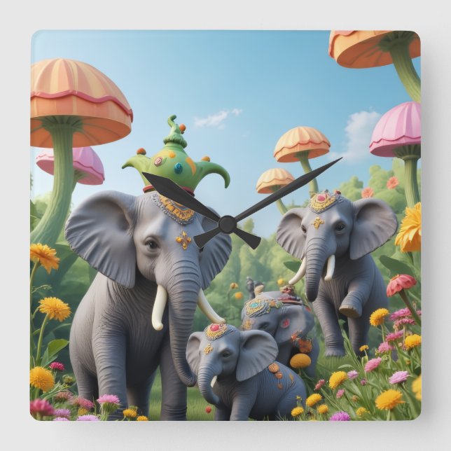 Whimsical Elephants Clock (Front)