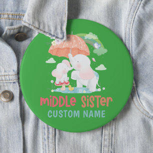 Whimsical Elephants Middle Sister Custom Name 6 Cm Round Badge
