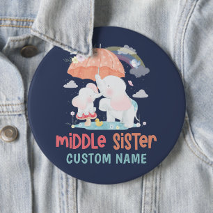 Whimsical Elephants Middle Sister Custom Name 6 Cm Round Badge