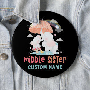 Whimsical Elephants Middle Sister Custom Name 6 Cm Round Badge
