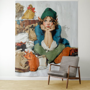 Whimsical Elf Among Gift Bags Tapestry