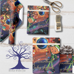 Whimsical Elf & Bird Baby Shower Personalised  Wrapping Paper