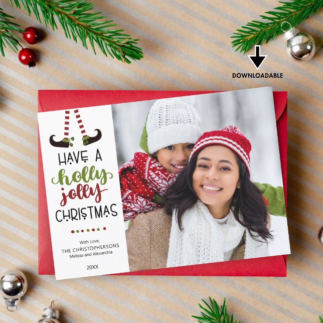 Whimsical Elf HOLLY JOLLY CHRISTMAS Holiday Card (Creator Uploaded)