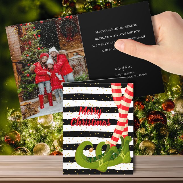 Whimsical Elf Legs Folded Christmas Photo Holiday Card (Creator Uploaded)