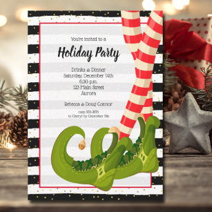 Whimsical Elf Legs Holiday Christmas Invitations