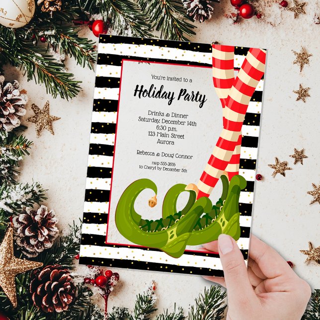 Whimsical Elf Legs Holiday Christmas Party Acrylic Invitations (Whimsical elf legs holiday Christmas party ACRYLIC party invitations)