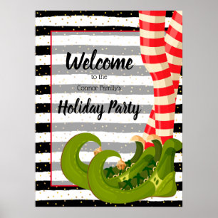 Whimsical Elf Legs Holiday Christmas Party Welcome Poster