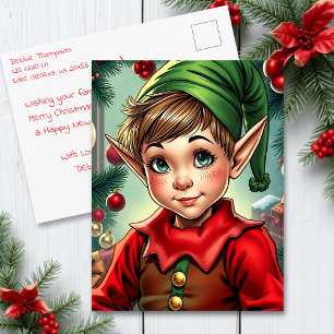 Whimsical Elf   Personalized Christmas Postcard