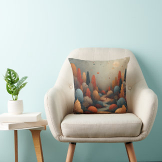 Whimsical Enchanted Forest Abstract Landscape Cushion