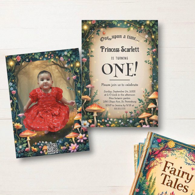 Whimsical Enchanted Forest Fairytale 1st Birthday Invitation (Creator Uploaded)