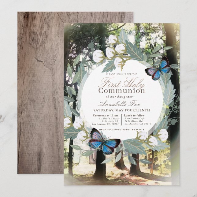 Whimsical Enchanted Forest First Holy Communion Invitation (Front/Back)